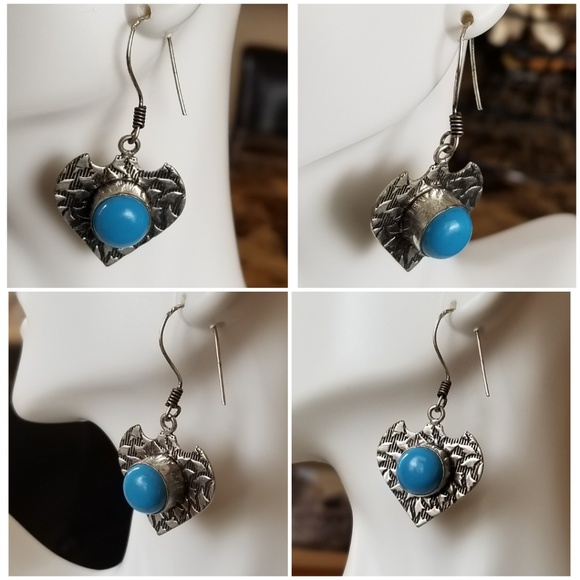 Genuine Sleeping BeautyTurquoise Heart Earrings 2
